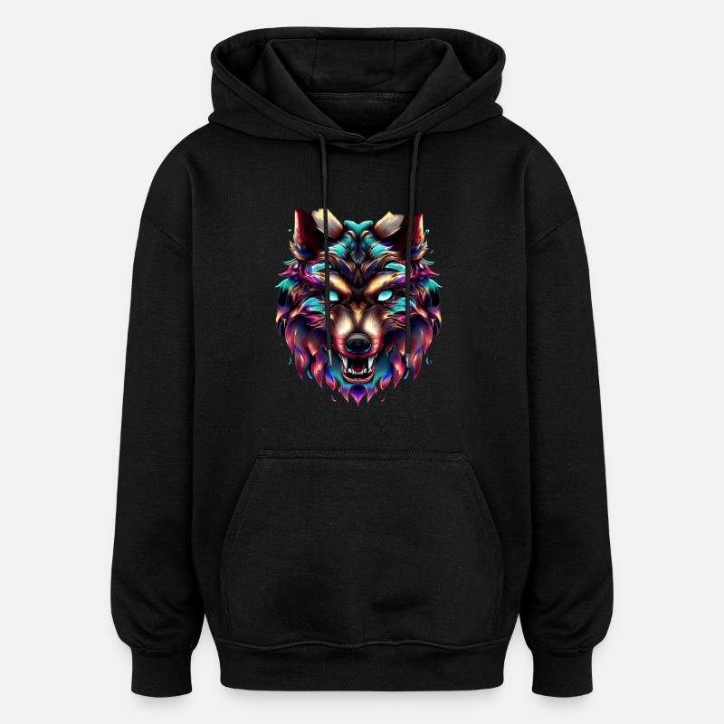 Wolfskopf Synthwave Wolf - Oversized Unisex Hoodie - Schwarz