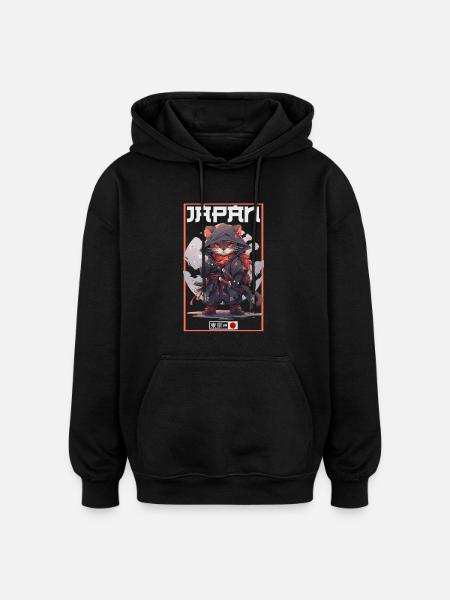 Asia Cat Japanese Samurai Samurai - Oversized Unisex Hoodie - black