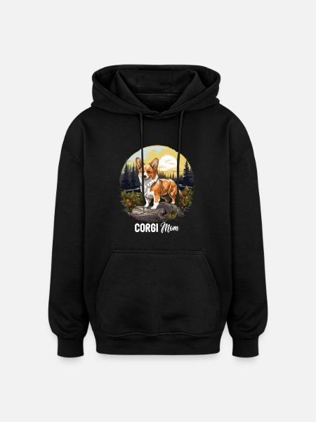 Dog Corgi - Oversized Unisex Hoodie - black