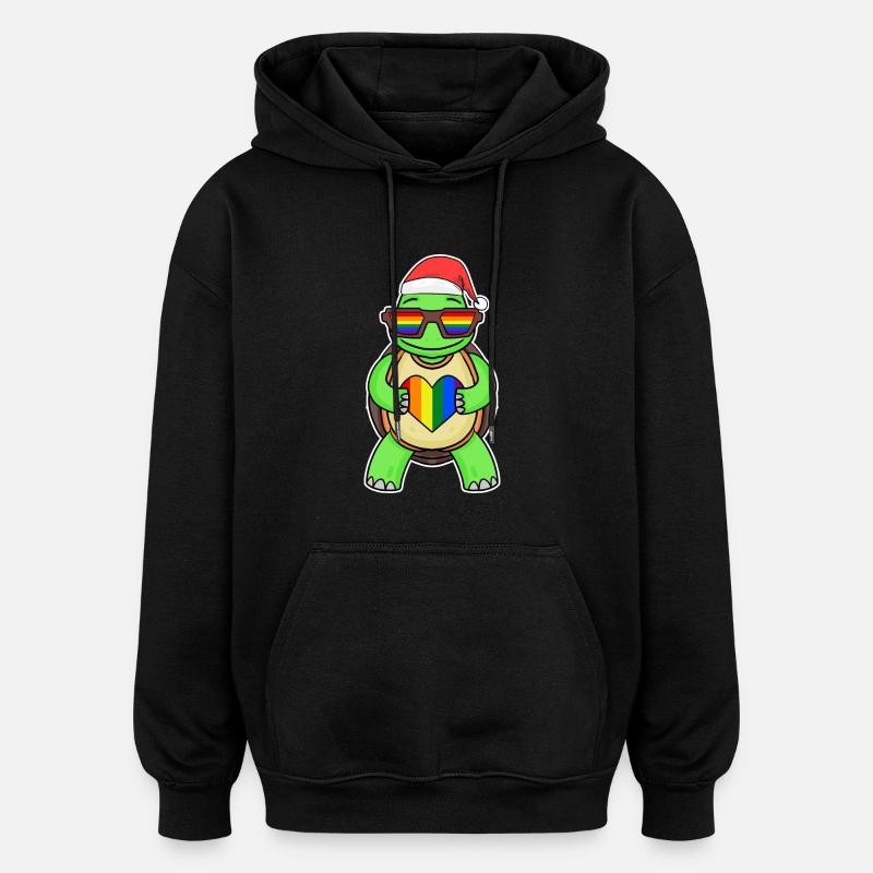 Turtle Rainbow Christmas - Oversized Unisex Hoodie - black