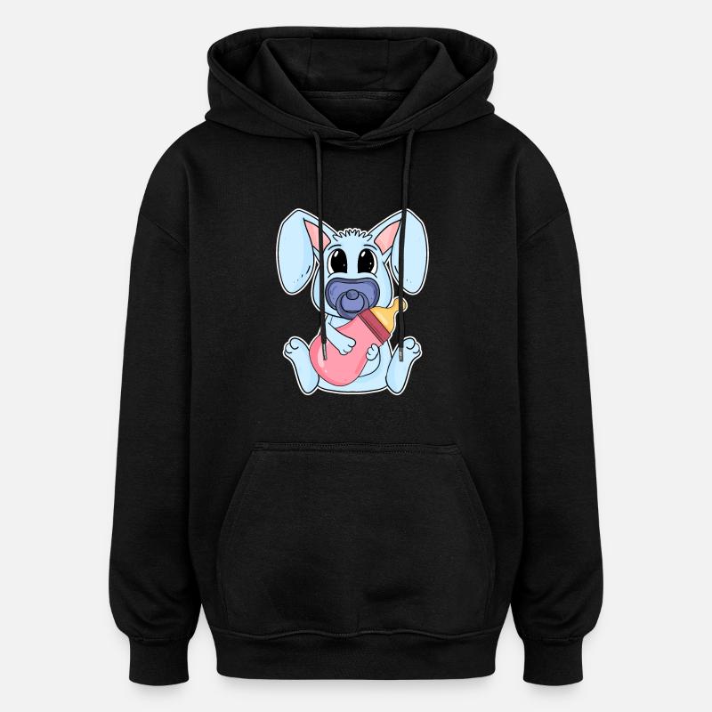 Motif de bébé lapin - Sweat à capuche oversize unisexe - noir