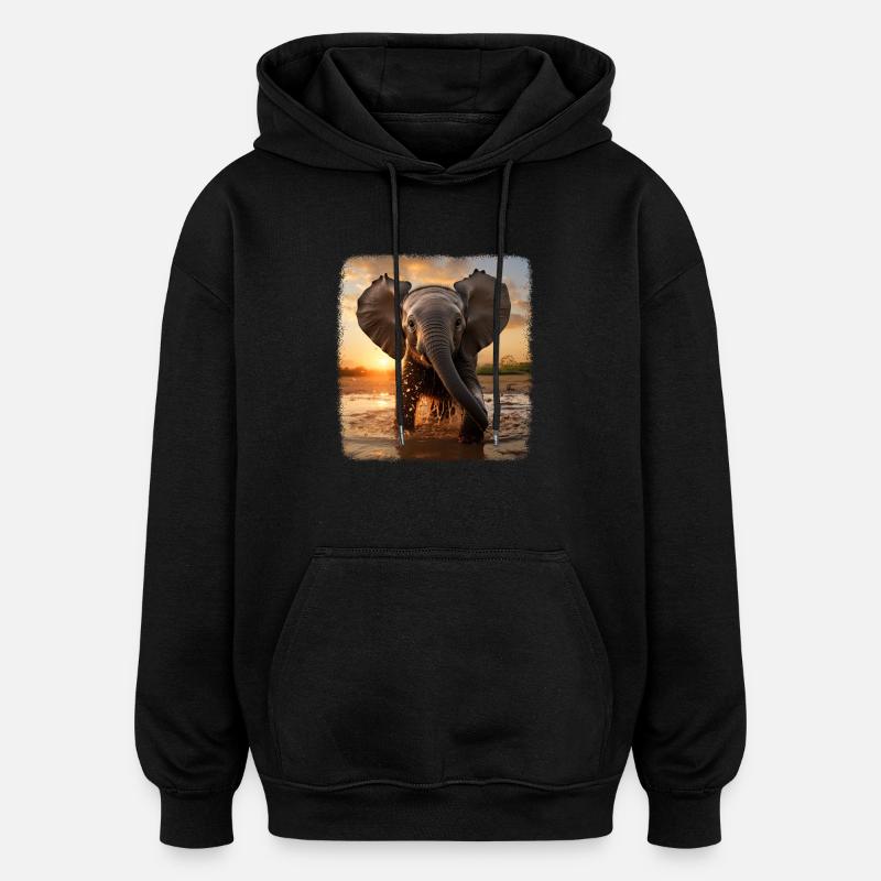 Elephant Realistic Elephant - Oversized Unisex Hoodie - black
