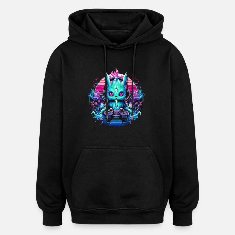 Synthwave Gamer Gaming Alien - Sweat à capuche oversize unisexe - noir