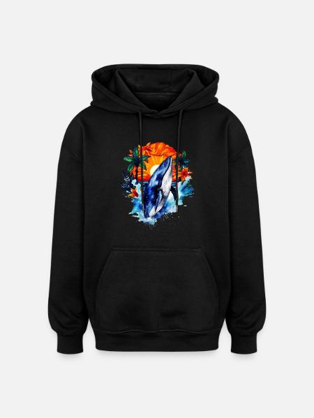 Blue Whale - Oversized Unisex Hoodie - black
