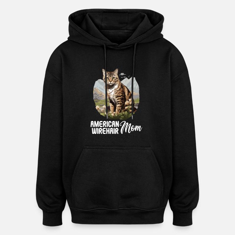 Chat Chats American Wirehair - Sweat à capuche oversize unisexe - noir