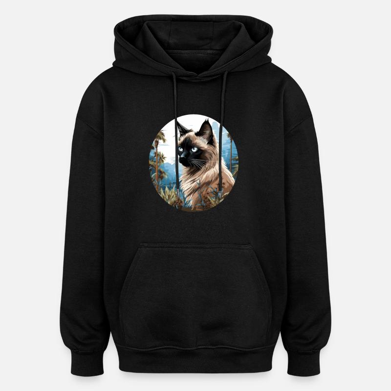 Chat balinais Balinesenkatze - Sweat à capuche oversize unisexe - noir