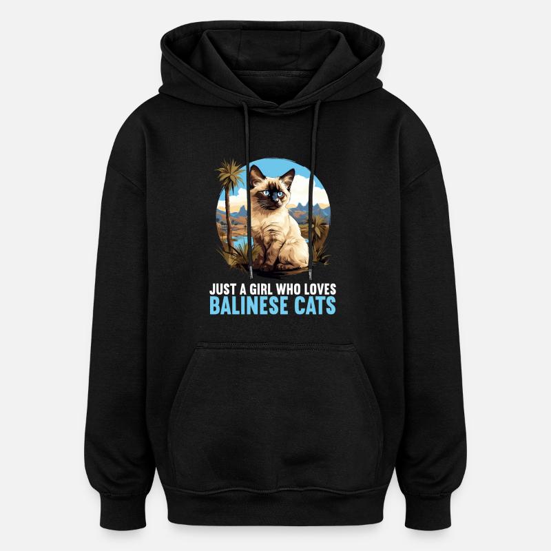 Chat balinais Balinesenkatze - Sweat à capuche oversize unisexe - noir