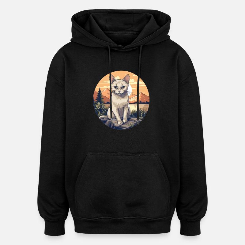 Burmilla Chaton Burmilla Chat - Sweat à capuche oversize unisexe - noir