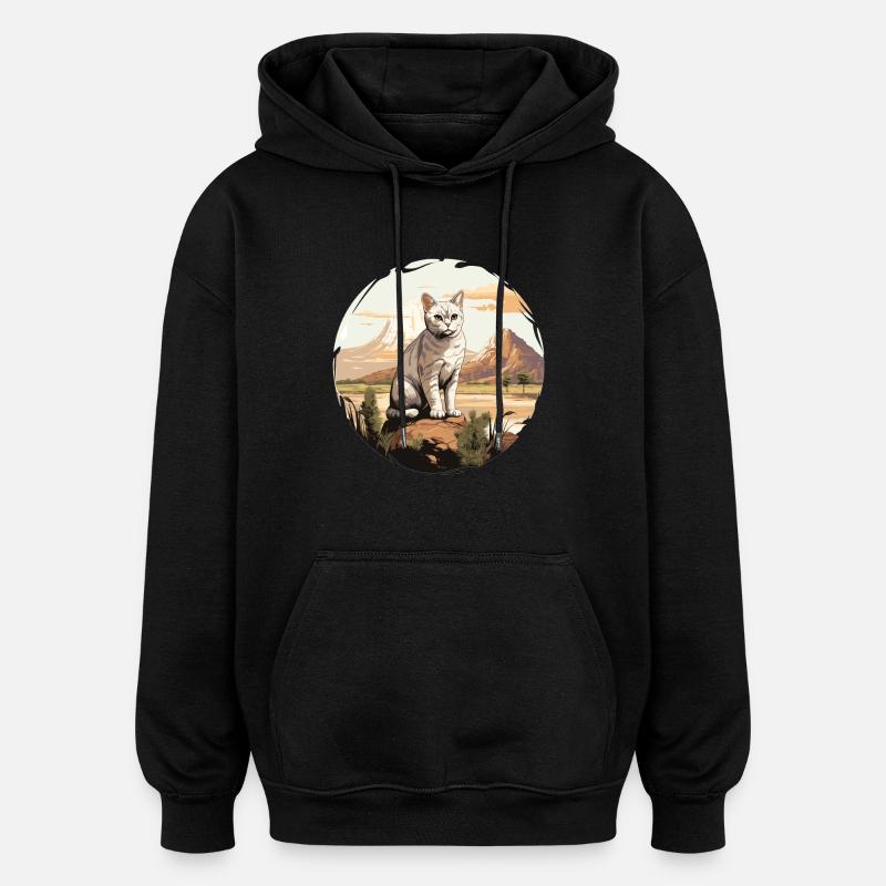 Burmilla Chaton Burmilla Chat - Sweat à capuche oversize unisexe - noir