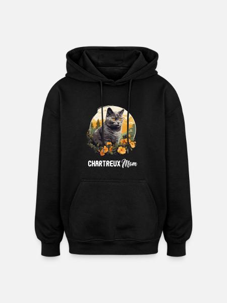 Chat Chartreux Chat Chartreux - Sweat à capuche oversize unisexe - noir