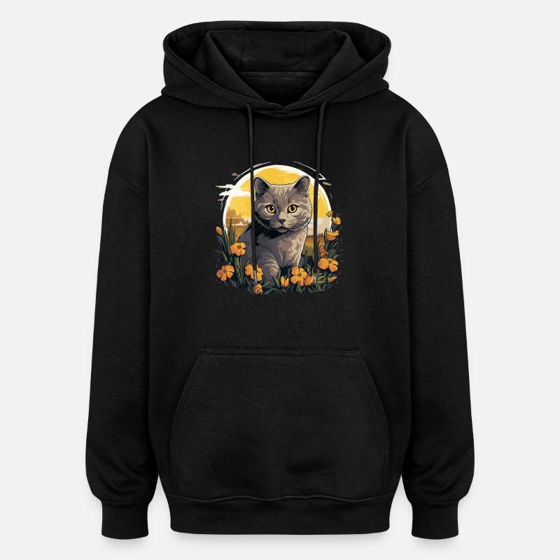 Chat Chartreux Chat Chartreux - Sweat à capuche oversize unisexe - noir