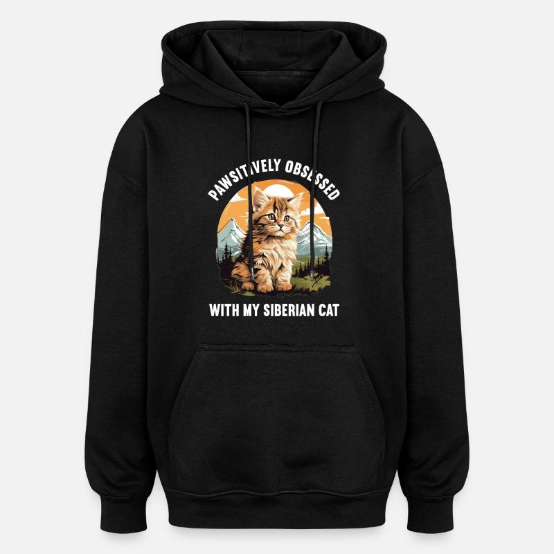 Chat Sibérien Sibirische Katze - Sweat à capuche oversize unisexe - noir