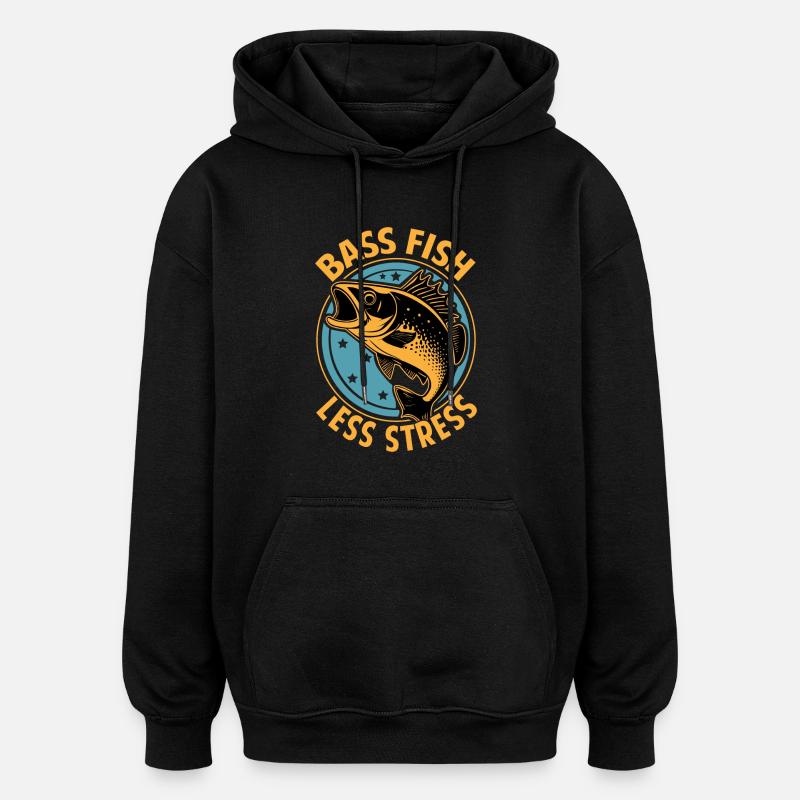 Bass Fish moins de stress - Sweat à capuche oversize unisexe - noir
