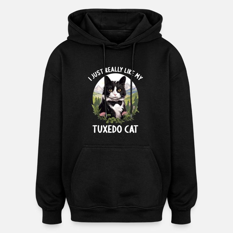 Tuxedo Kitten Tuxedo Cat - Oversized Unisex Hoodie - black