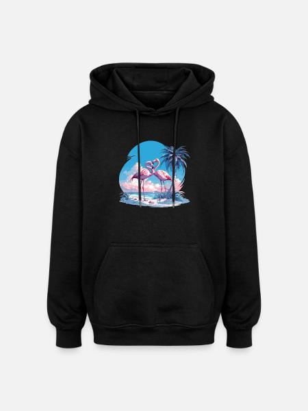 Flamingos Sunset Beach Ocean Flamingo - Oversized Unisex Hoodie - black