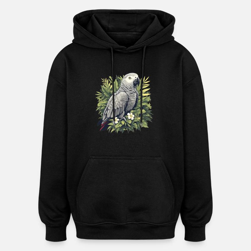 Perroquets gris d’Afrique - Sweat à capuche oversize unisexe - noir
