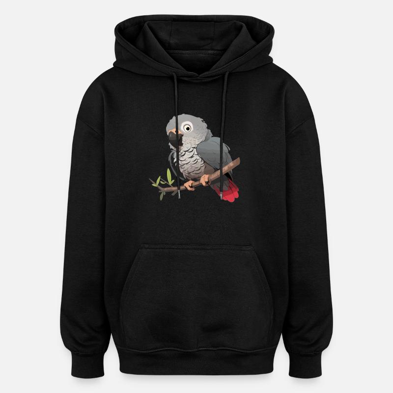 Perroquets gris d’Afrique - Sweat à capuche oversize unisexe - noir