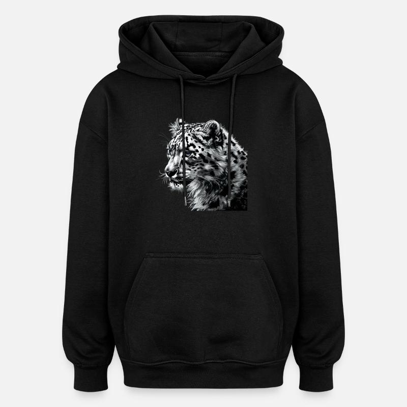 Léopard des neiges Schneeleoparden Schneeleopard - Sweat à capuche oversize unisexe - noir