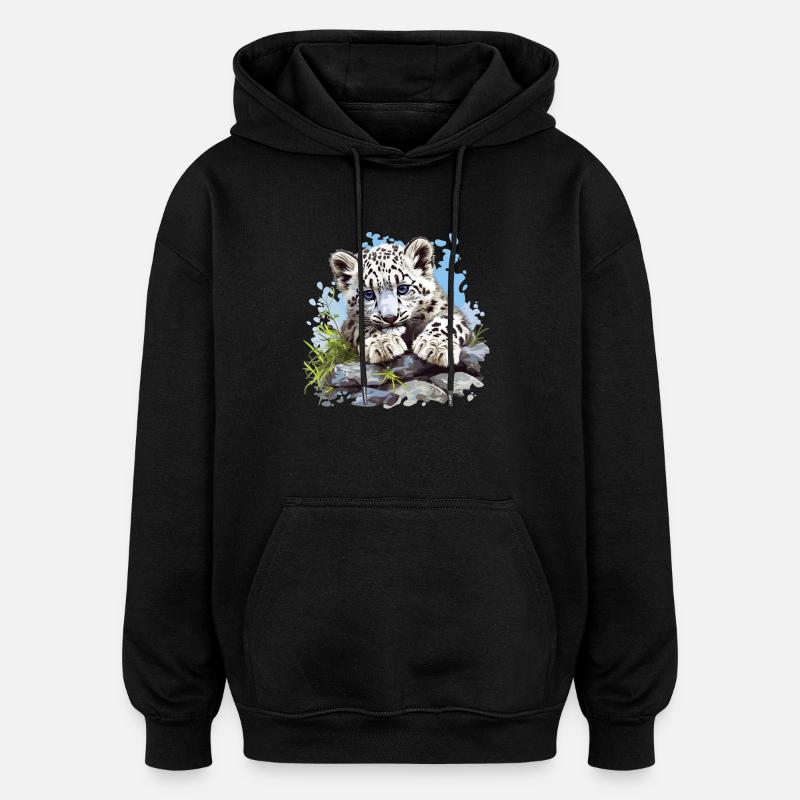 Léopard des neiges Schneeleoparden Schneeleopard - Sweat à capuche oversize unisexe - noir