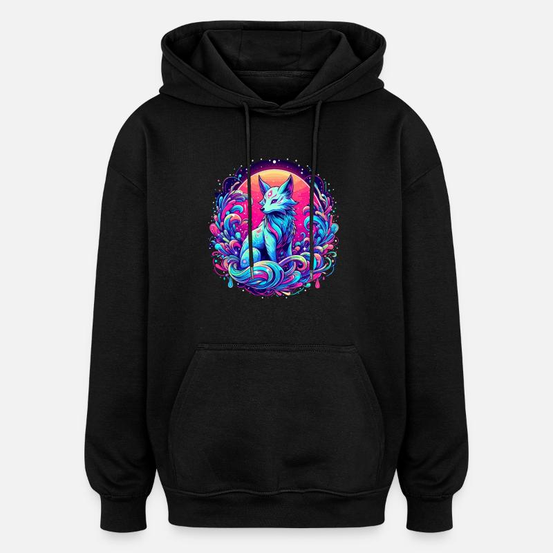 Fuchs Kunst Psychedelisch - Oversized Unisex Hoodie - Schwarz