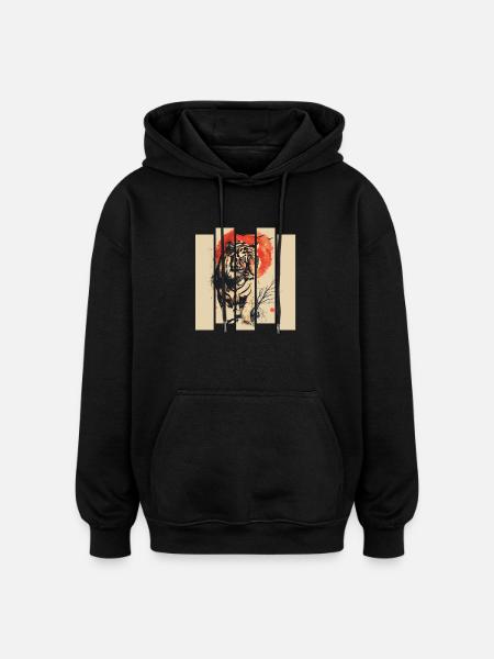 80s Retro Japanese Tiger - Oversized Unisex Hoodie - black