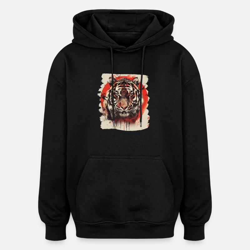80s Retro Japanese Tiger - Oversized Unisex Hoodie - black