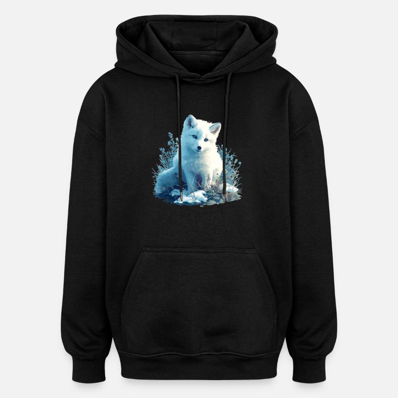 Renard arctique Polarfüchse Polarfuchs - Sweat à capuche oversize unisexe - noir