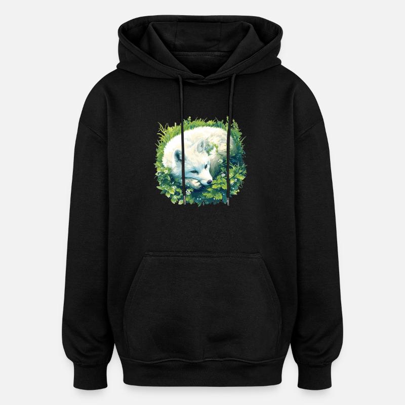 Renard arctique Polarfüchse Polarfuchs - Sweat à capuche oversize unisexe - noir