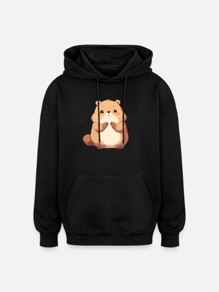 Beaver Biber - Oversized Unisex Hoodie - Schwarz