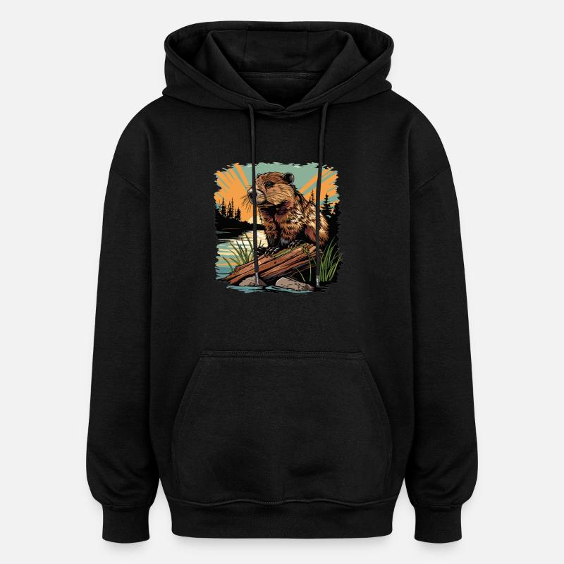 Beaver Biber - Oversized Unisex Hoodie - black
