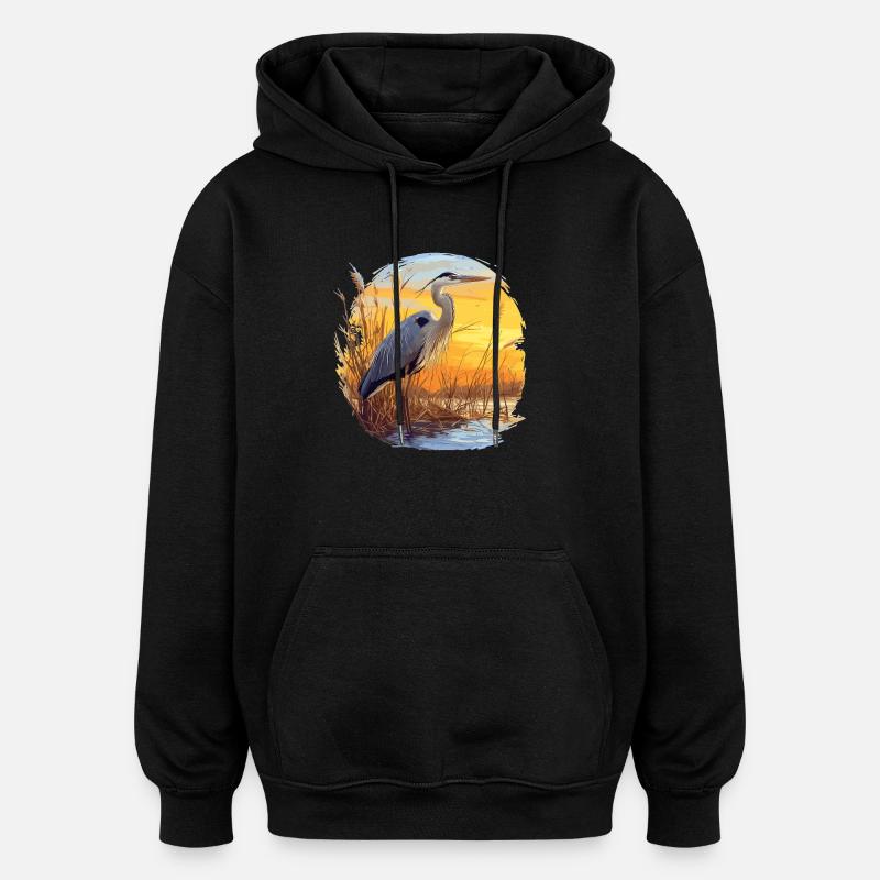 Héron Reiher - Sweat à capuche oversize unisexe - noir