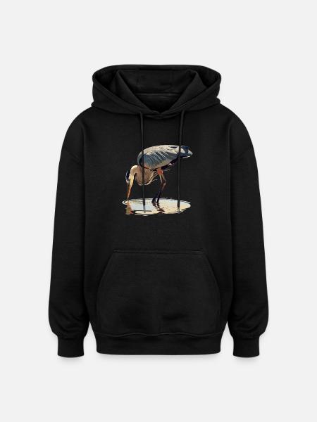 Heron Reiher - Oversized Unisex Hoodie - Schwarz