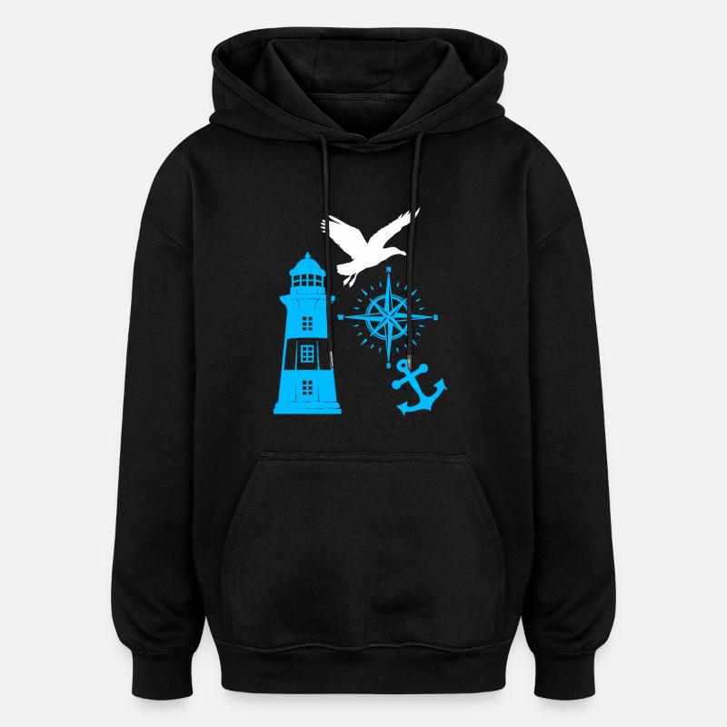 Maritime Lighthouse Compass Lighthouses Seagulls - Oversized Unisex Hoodie - black