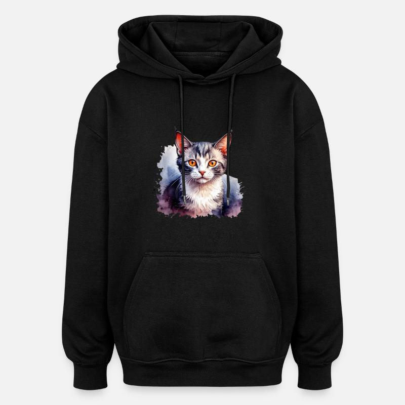 Beau design de chat - Sweat à capuche oversize unisexe - noir