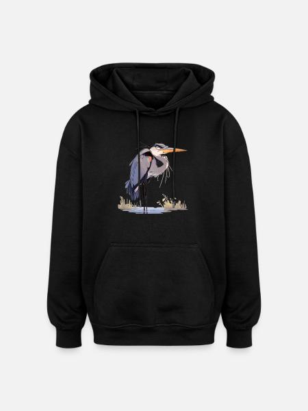 Heron Reiher - Oversized Unisex Hoodie - Schwarz