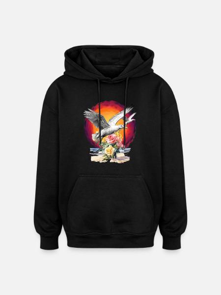 Seagulls Seagull Seagulls Maritime Sunset - Oversized Unisex Hoodie - black