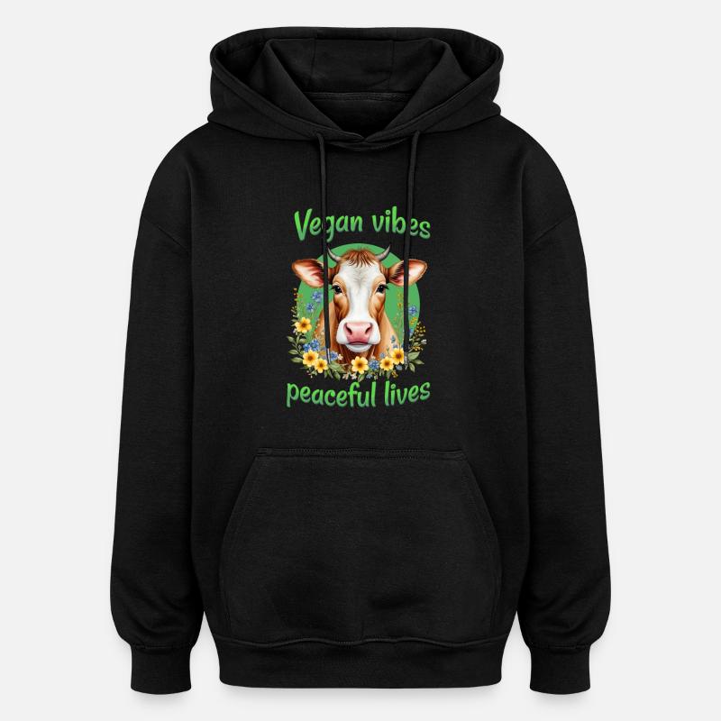 Vibrations végétaliennes, vies paisibles - Sweat à capuche oversize unisexe - noir
