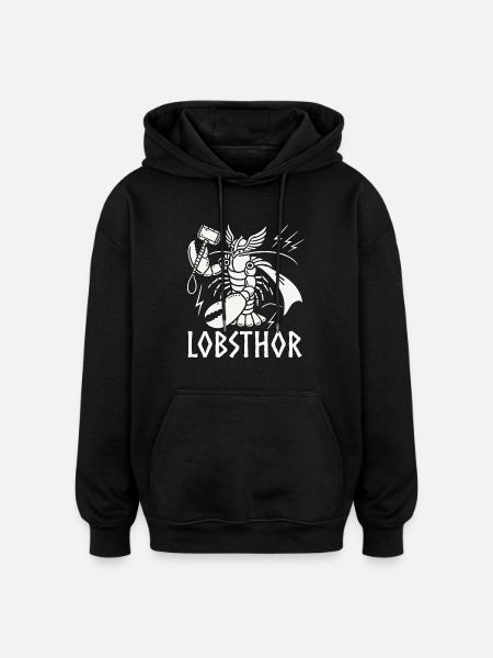 Lobster lobsthor funny viking sea fish valhalla - Oversized Unisex Hoodie - black