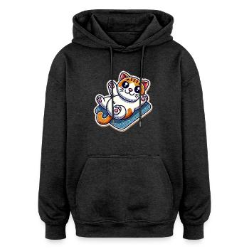 Cute kitty on a blanket wants belly rubs - Oversized Unisex Hoodie - charcoal grey - Front - Noah (186cm)