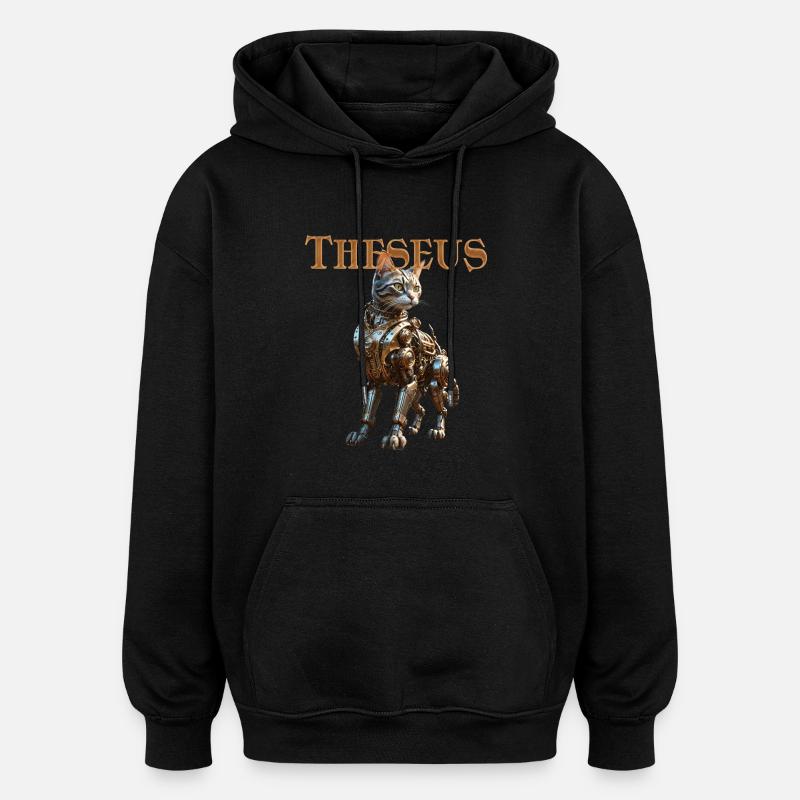Automate Steampunk-Katze - Thésée Chat Steampunk - Sweat à capuche oversize unisexe - noir