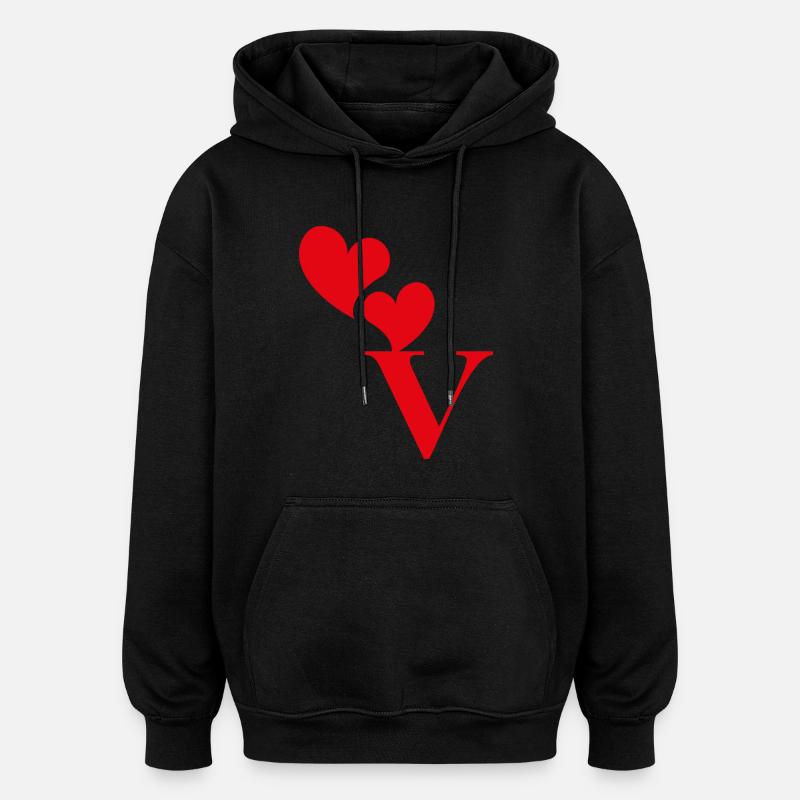 Buchstabe v rotes Herz - Oversized Unisex Hoodie - Schwarz