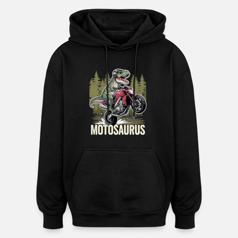 motosaurus - dinosaure et moto - Sweat à capuche oversize unisexe - noir