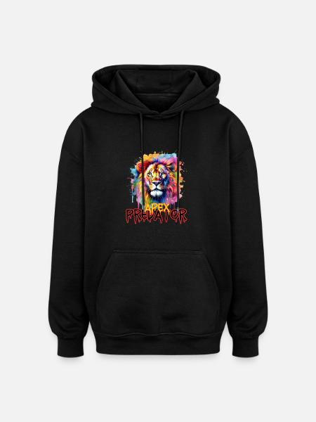 Watercolor Apex Predator Lion Tee - Oversized Unisex Hoodie - black