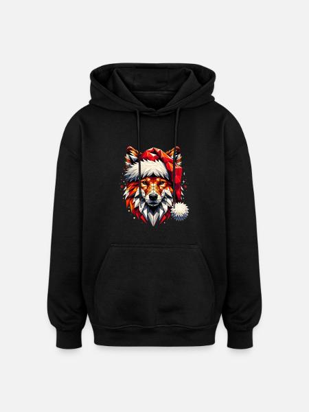 Polygon Kunst - Fuchs mit Weihnachtsmütze - Oversized Unisex Hoodie - Schwarz