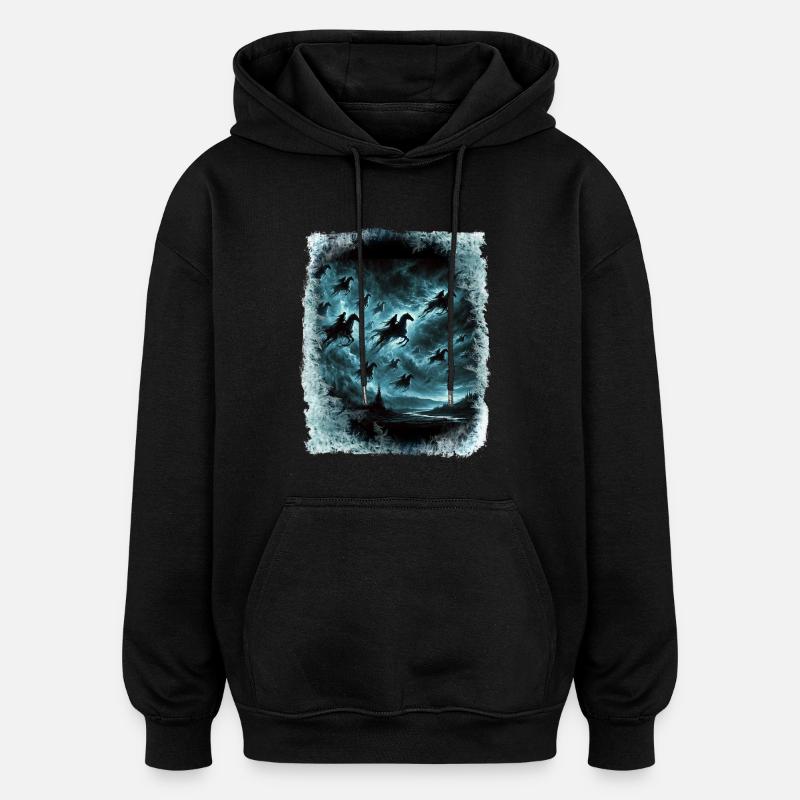 Wilde Jagd durchquert den Himmel - Oversized Unisex Hoodie - Schwarz