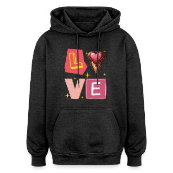Chocolate Cream - Gourmand and Mignon Sweet Love - Oversized Unisex Hoodie - charcoal grey - Front - Noah (186cm)