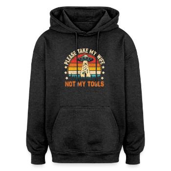 Lustiges Handwerker Alien Entführungsdesign - Oversized Unisex Hoodie - Anthrazit - Vorne - Noah (186cm)
