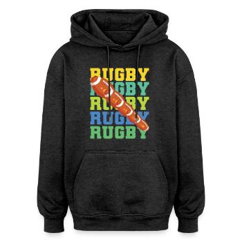 Rugby Ball – Retro Style Sports Design - Oversized Unisex Hoodie - charcoal grey - Front - Noah (186cm)