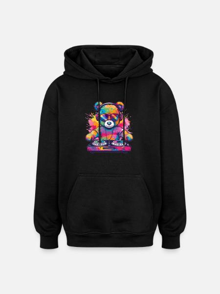 Bunter DJ Teddy - Oversized Unisex Hoodie - Schwarz