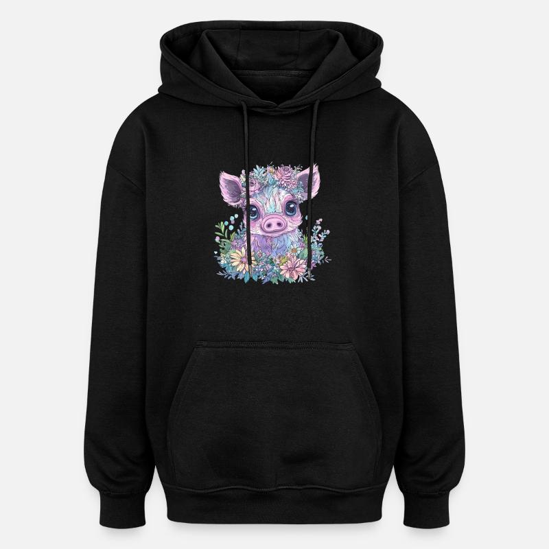 Fleurs Piggy - Sweat à capuche oversize unisexe - noir